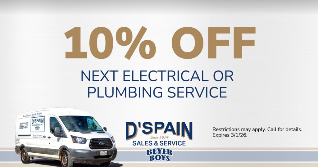 10% OFF NEXT ELECTRICAL OR PLUMBING SERVICE. Restrictions may apply. Call for details. Expires 3/1/26.