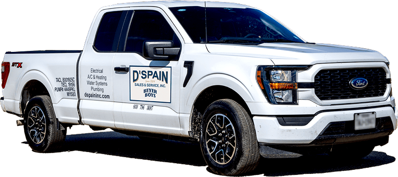 HVAC, plumbing, and electrical service vehicle for D'Spain Sales and Service in Bandera.